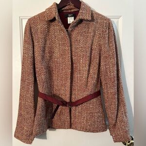 PHILIPPE ADEC 4 38 Vntg Y2K 90’s Wool Blend Tweed Jacket Wine Blazer Ribbon Belt